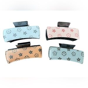 Patterned Hair Claw Clips - White, Pink, Brown, Grey - Set of 4